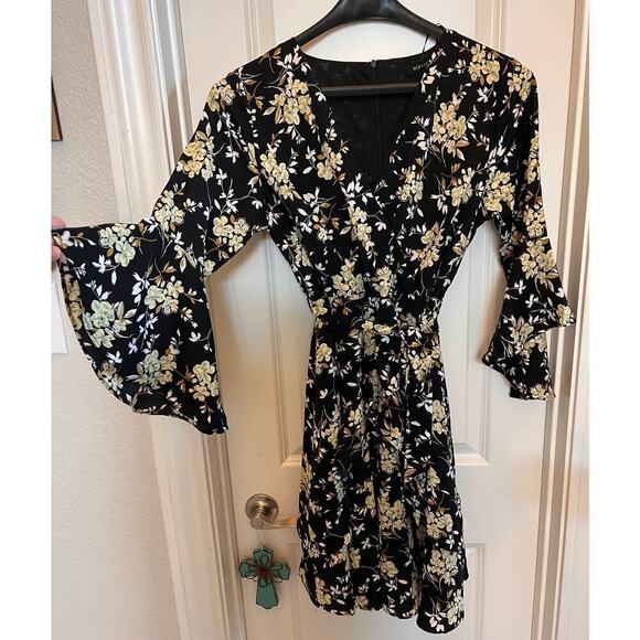 QED London NWT flare  black & tan floral print dress. Sz 14. UK and 10 US Lined. - Picture 2 of 14